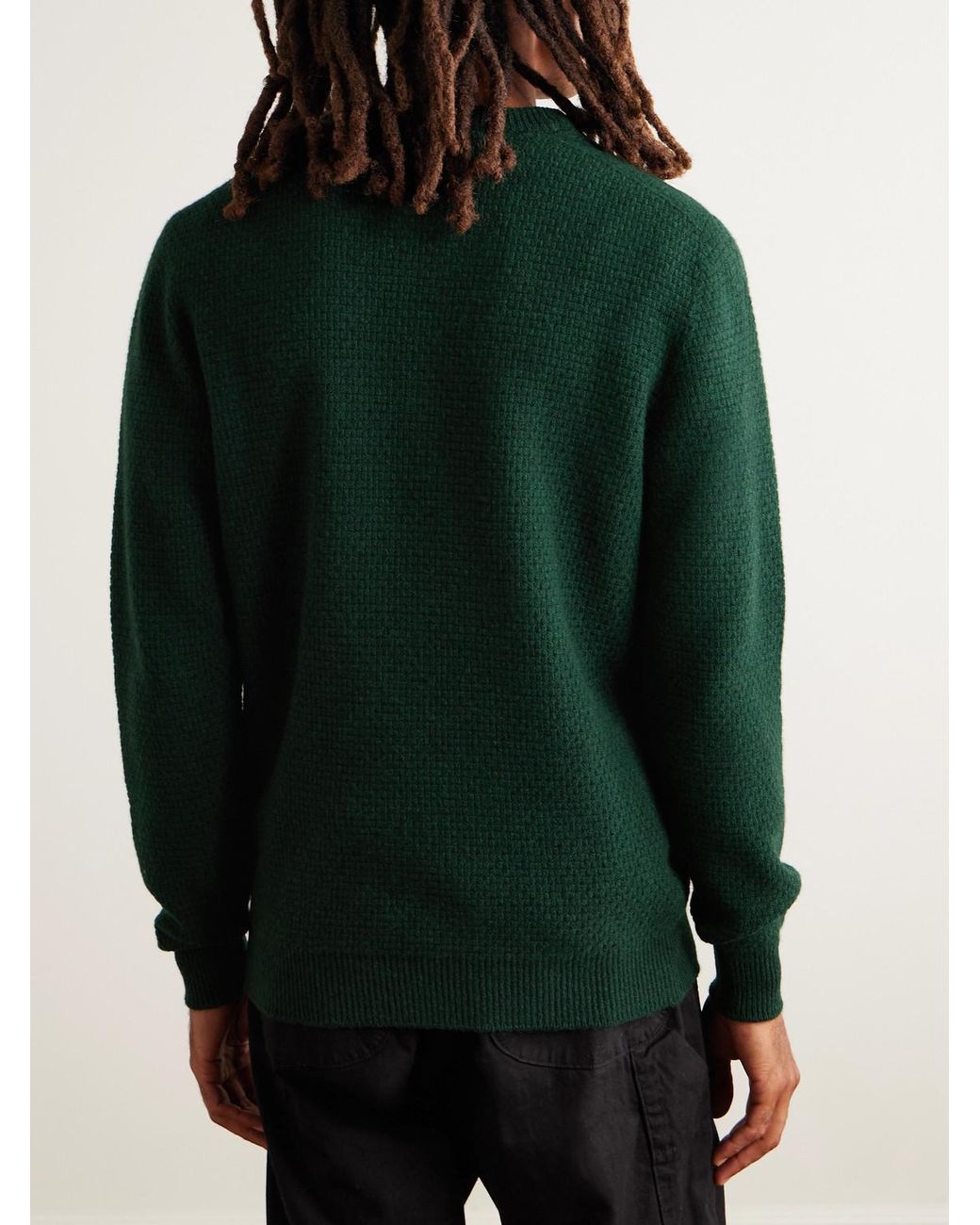 Inis Meáin Green Caoladóir Basketweave Merino Wool And Cashmere-blend Sweater for men