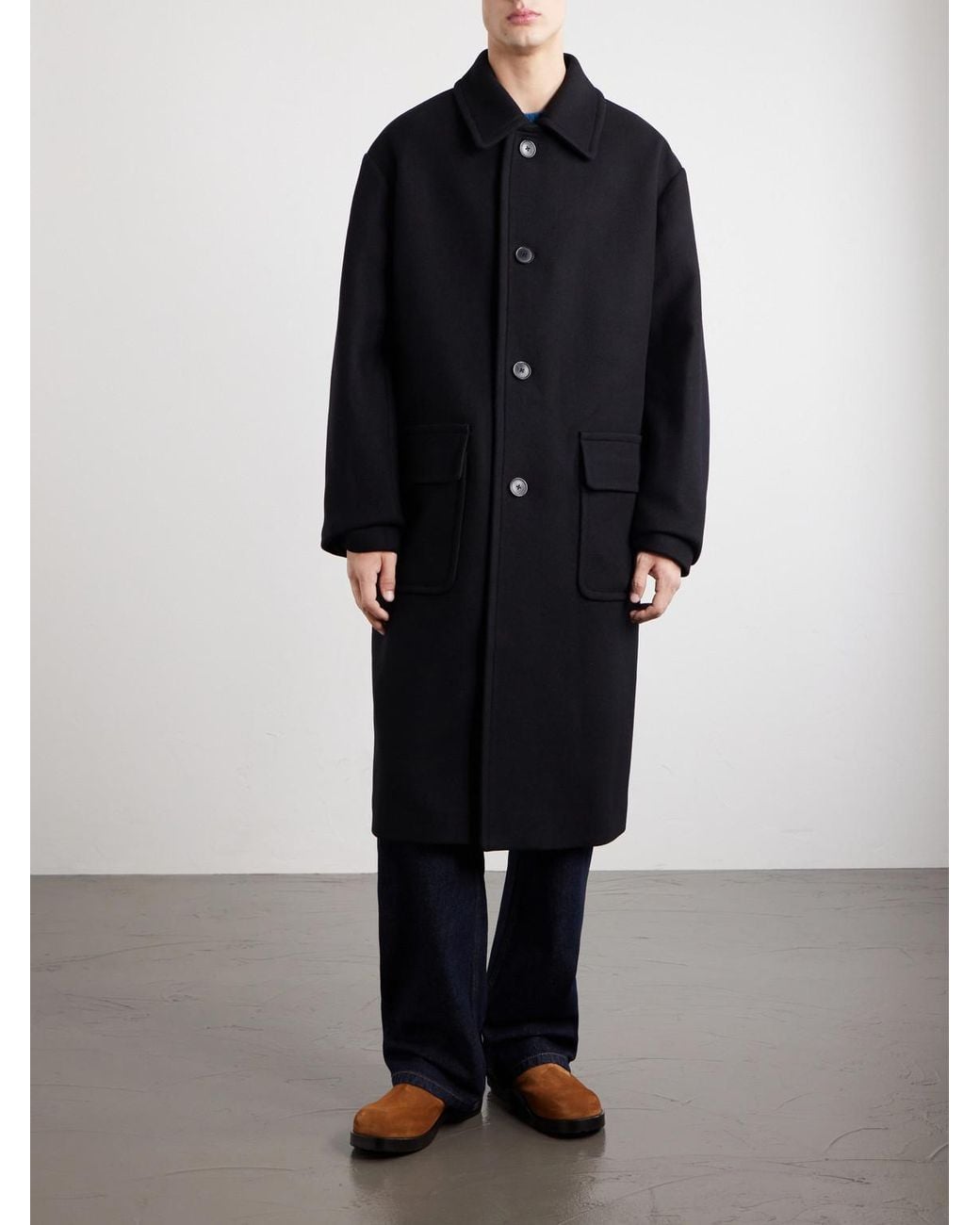 Dries Van Noten Blue Oversized Wool-Blend Coat for men