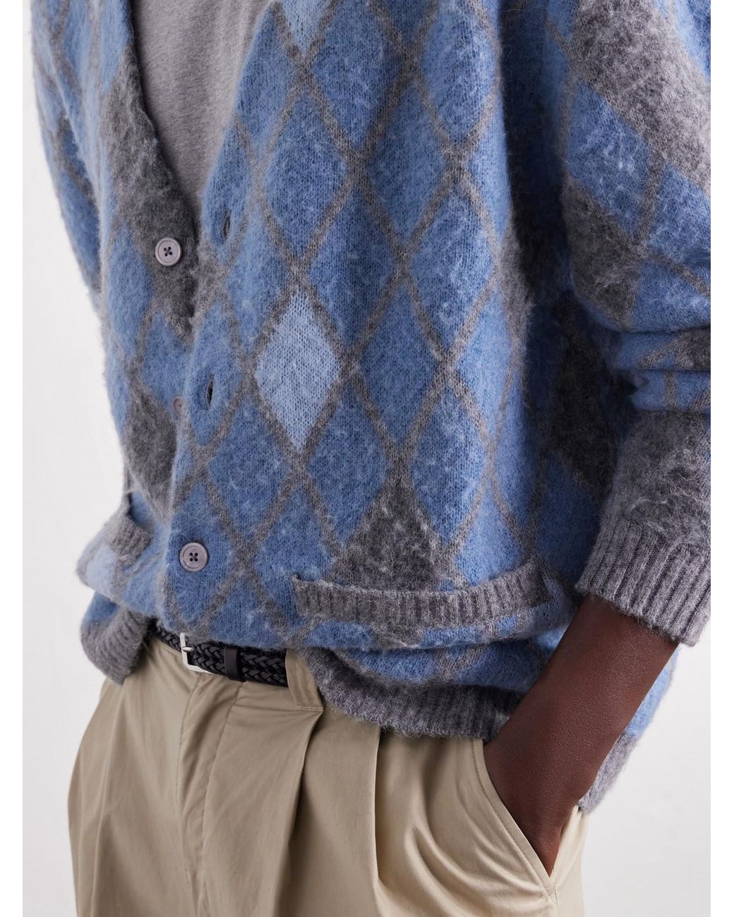 NN07 Blue Chris 60077 Argyle-Jacquard Cardigan for men