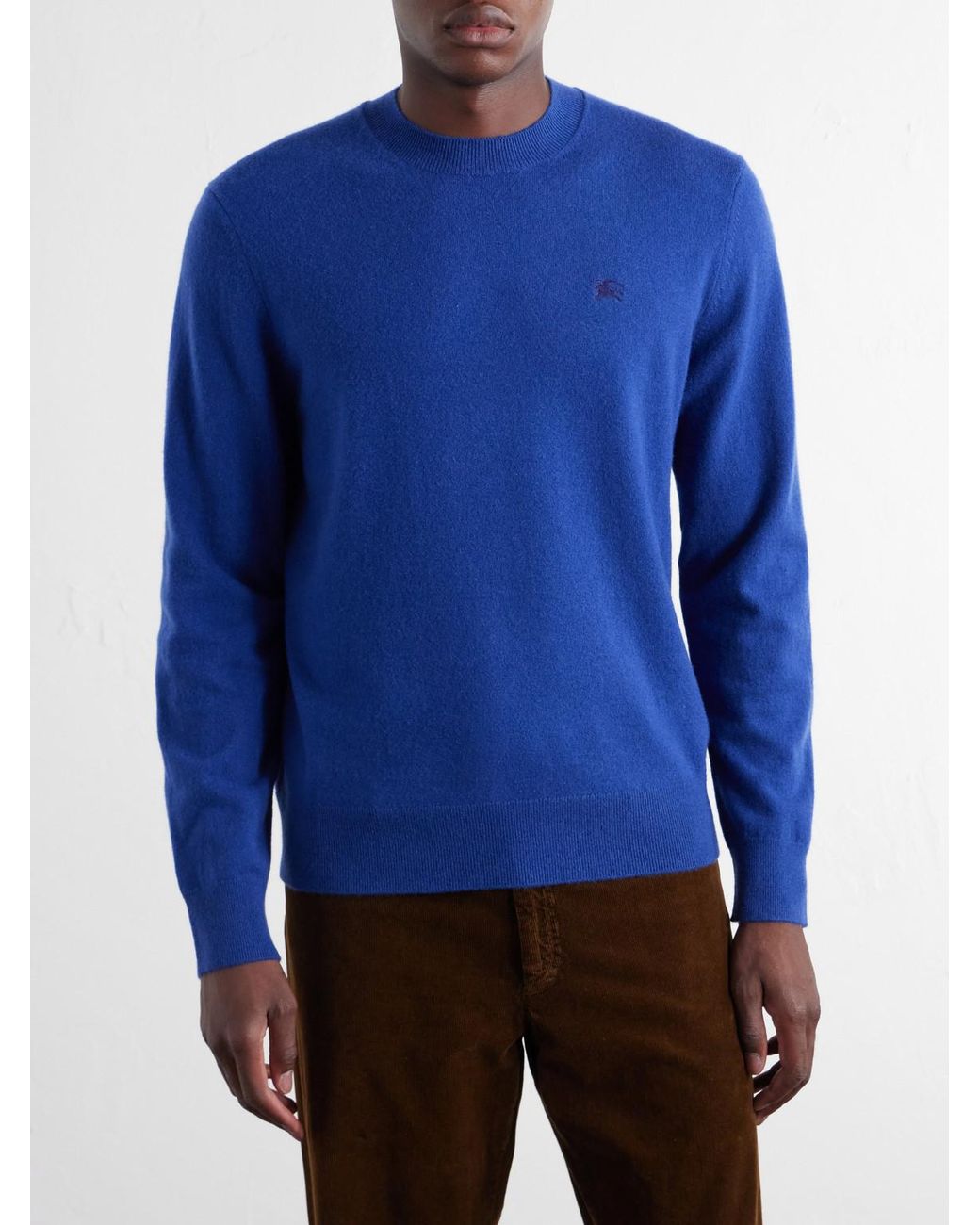 Burberry Blue Logo-Embroidered Cashmere-Blend Sweater for men
