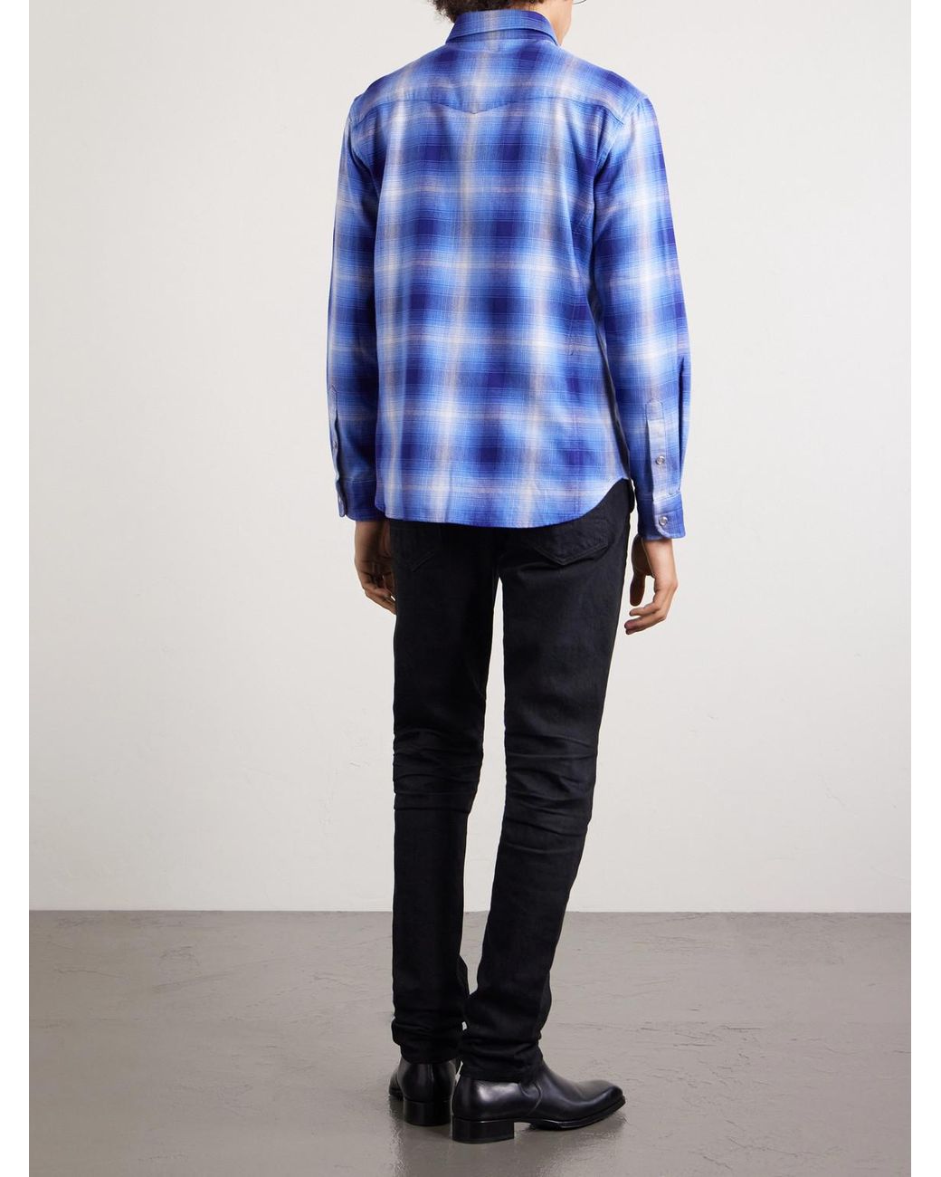 Tom Ford Blue Slim-fit Checked Cotton-flannel Shirt for men