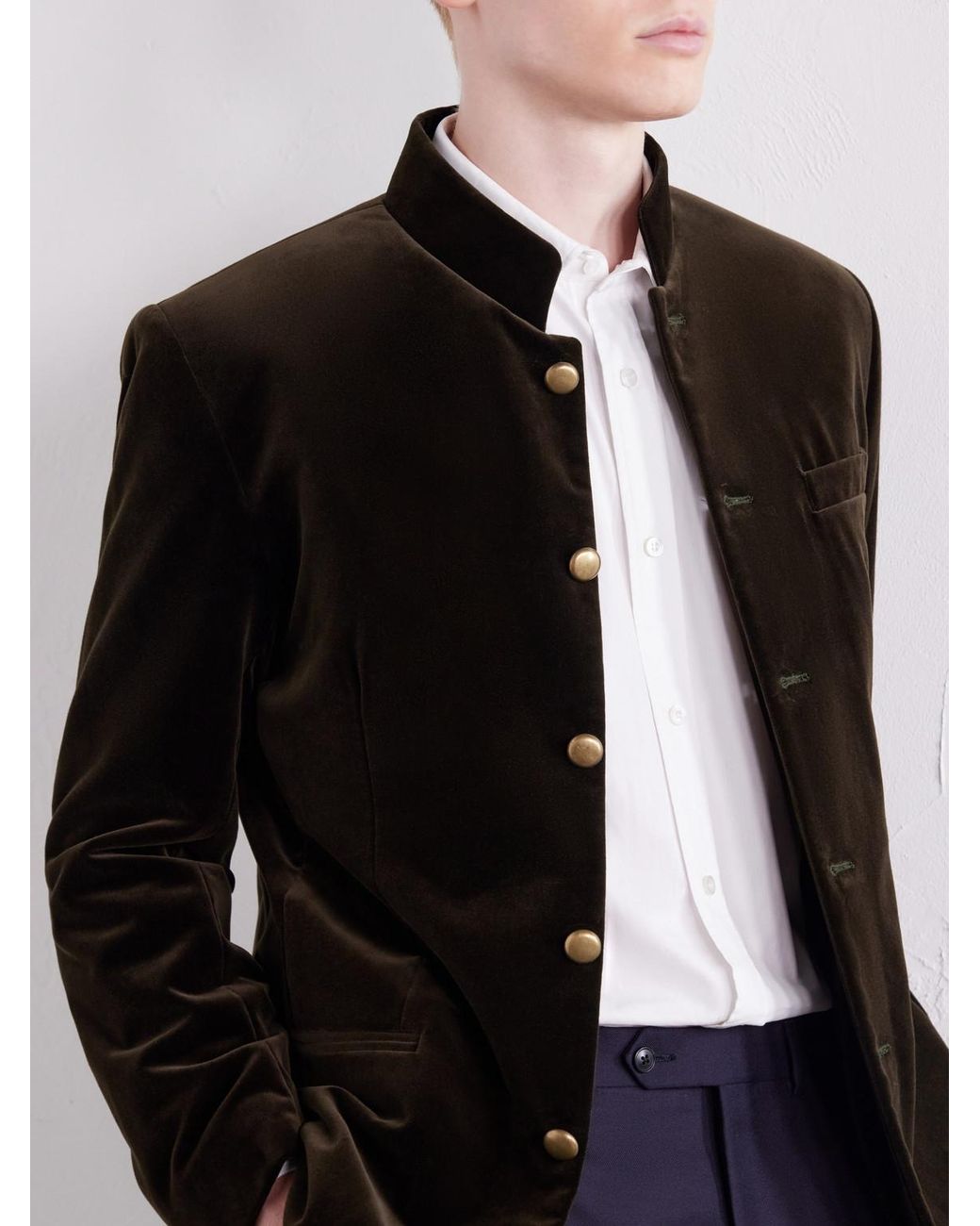 Favourbrook Black Nehru Cotton-Velvet Blazer for men