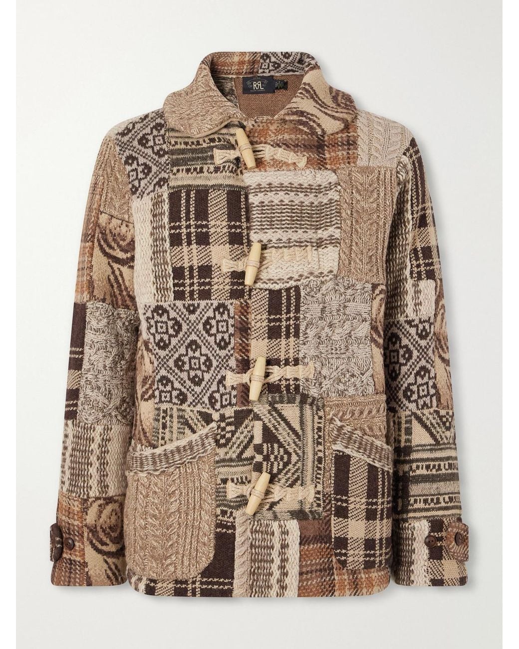 RRL Brown Shawl-Collar Patchwork Wool-Blend Cardigan for men