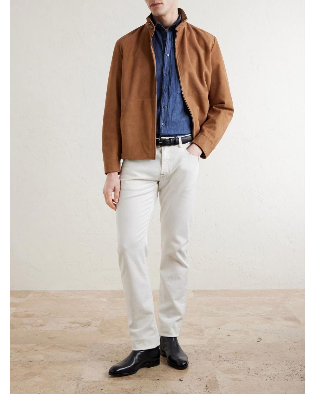 Canali Blue Button-Down Collar Cotton And Linen-Blend Shirt for men