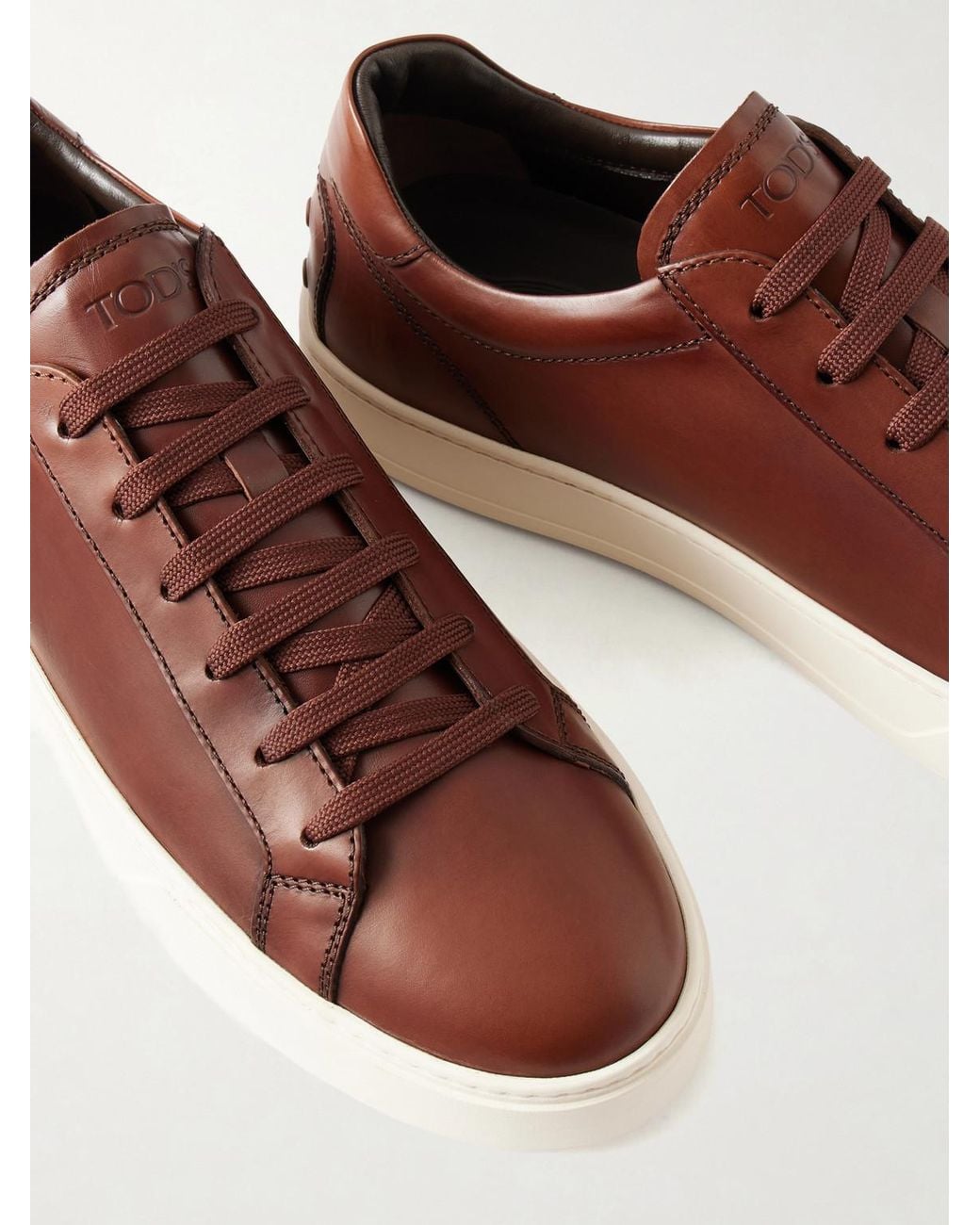 Tod's Brown Cassetta Rubber-Trimmed Glossed-Leather Sneakers for men