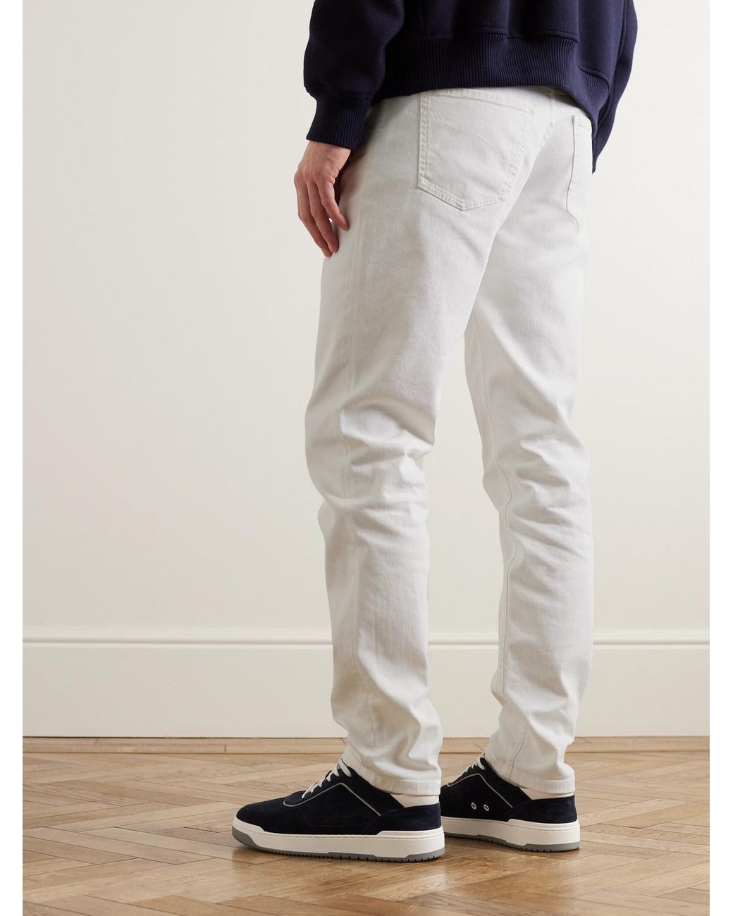 Brunello Cucinelli White Slim-Fit Straight-Leg Logo-Embroidered Jeans for men