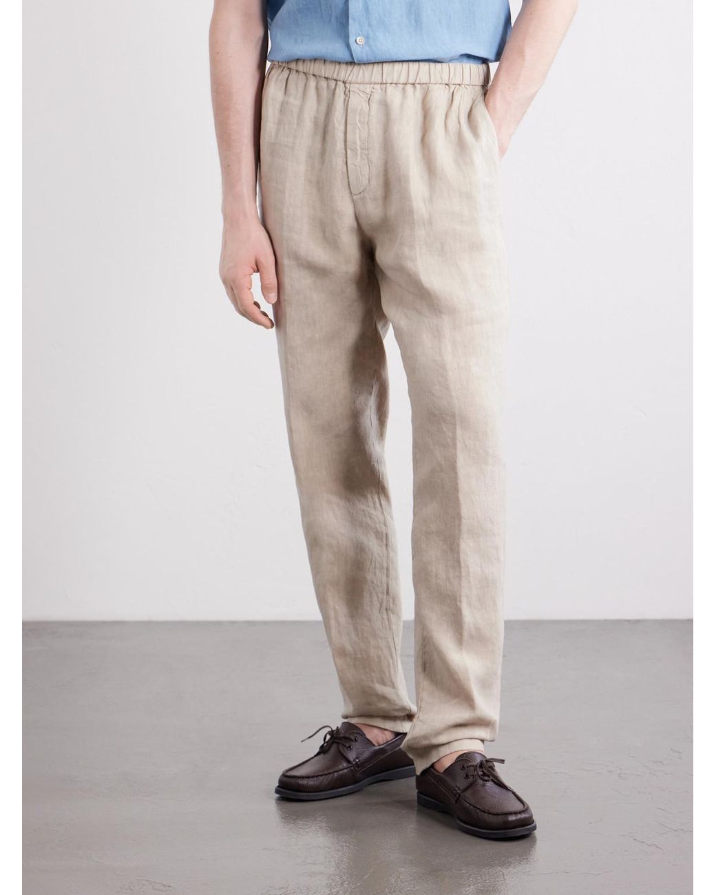 Boglioli Natural Tapered Linen Trousers for men