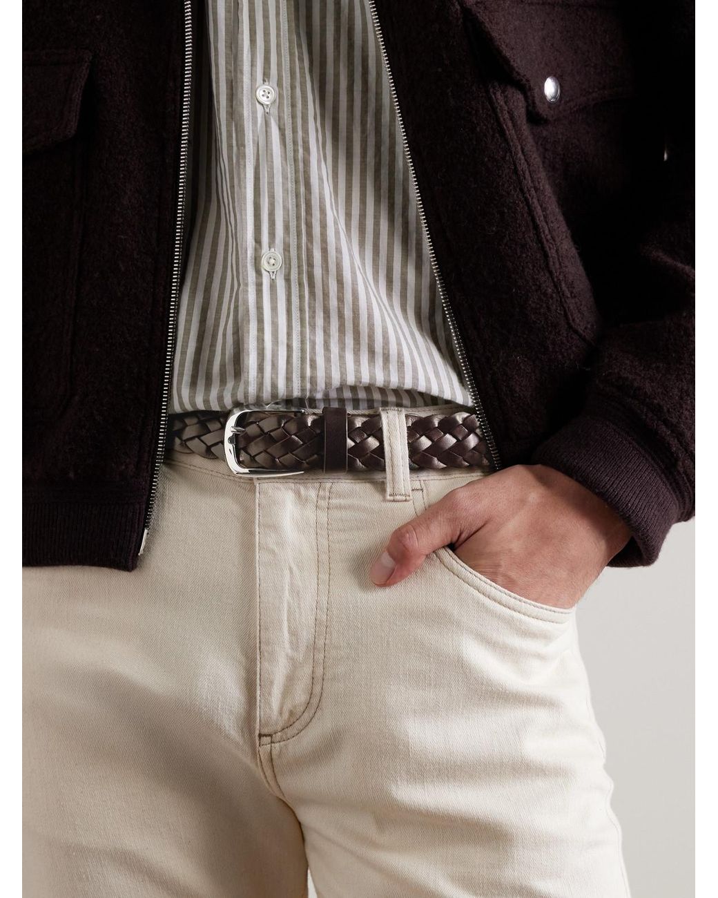 Andersons Brown 3Cm Woven Leather Belt for men