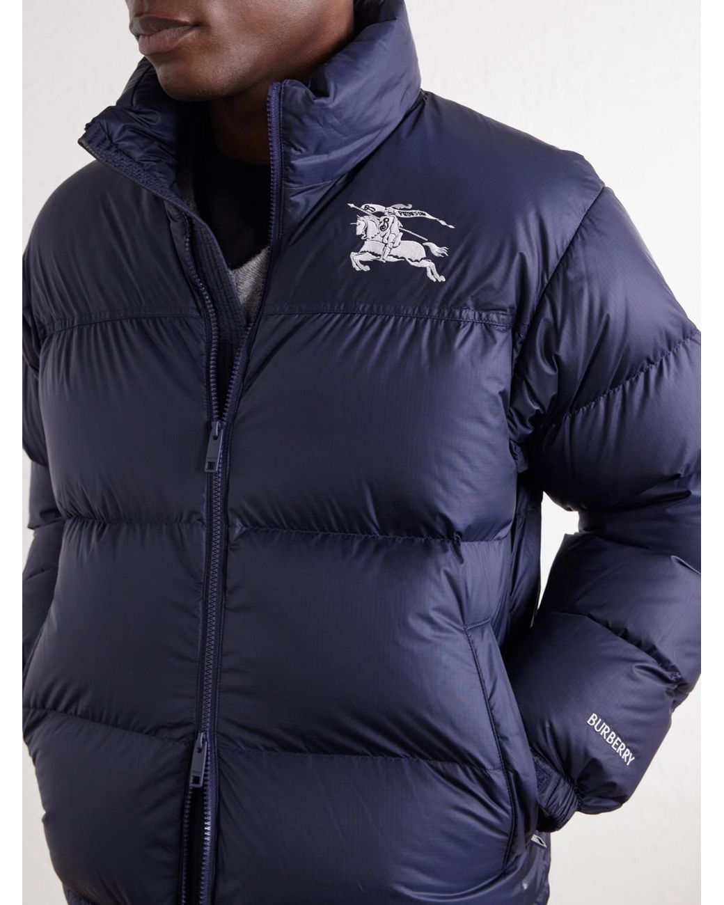 Burberry Blue Highlands Logo-Embroidered Quilted Shell Down Jacket for men