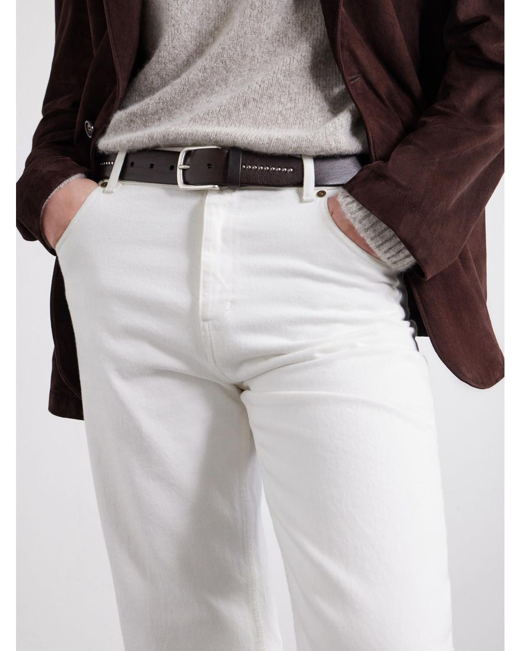 Andersons Brown 3Cm Stud-Embellished Leather Belt for men