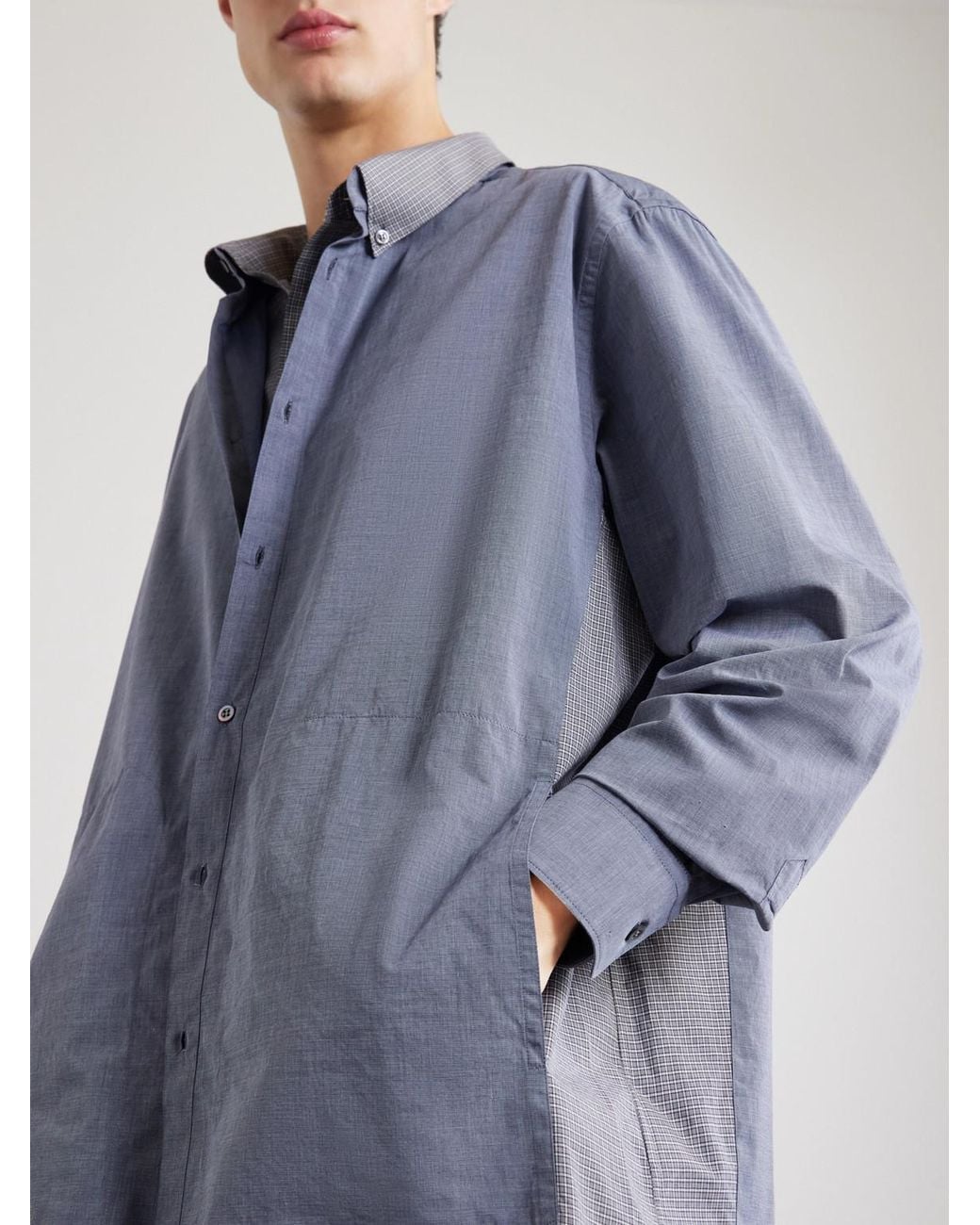 Maison Margiela Blue Double Checked Cotton-Poplin Shirt for men