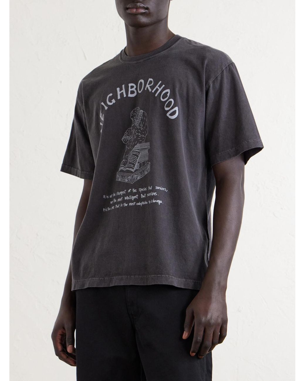Neighborhood Blue Printed Cotton-Jersey T-Shirt for men