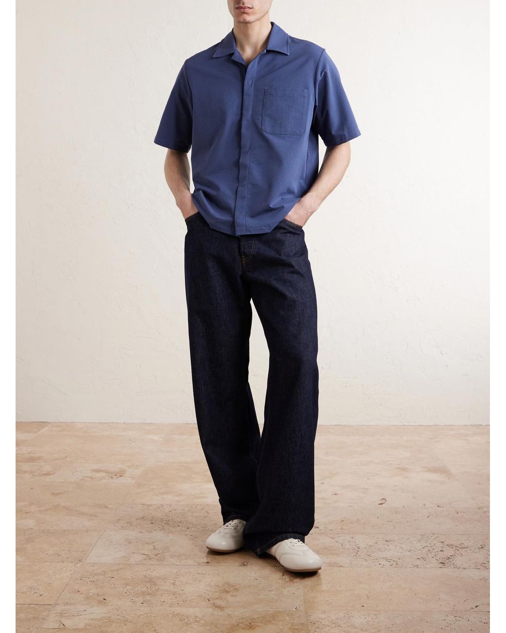 Herno Blue Seercrease Jersey Bowling Shirt for men