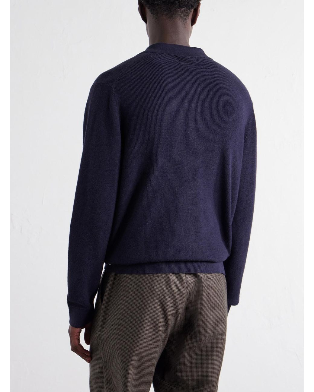 NN07 Blue Hope Rib 60060 Organic Cotton And Cashmere-Blend Polo Shirt for men