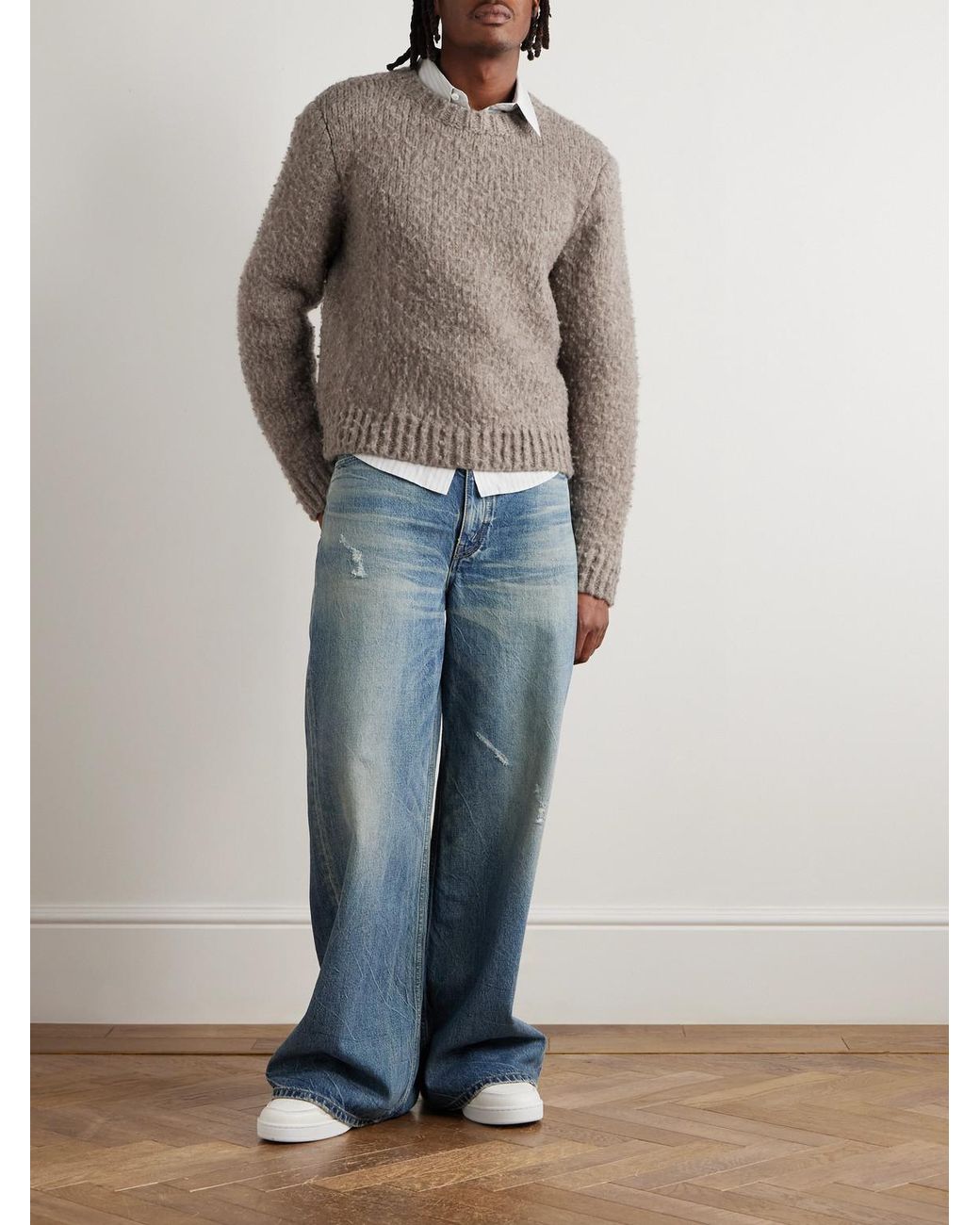 Brushed Wool And Yak-Blend Sweater di Céline in Brown da Uomo