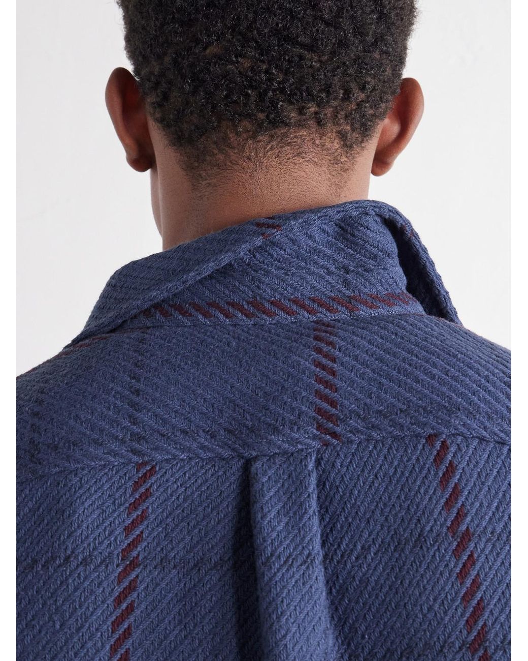 Portuguese Flannel Blue Upper Checked Cotton-woven Overshirt for men