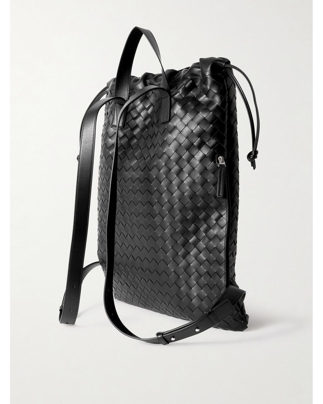 Bottega Veneta Black Trail Intrecciato Leather Drawstring Backpack for men