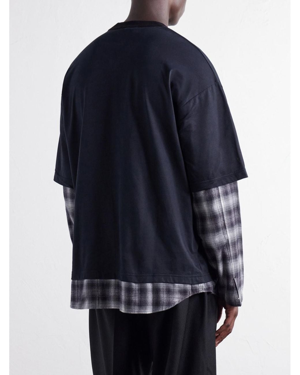 Comme des Garçons Blue Checked Layered Cotton T-Shirt for men