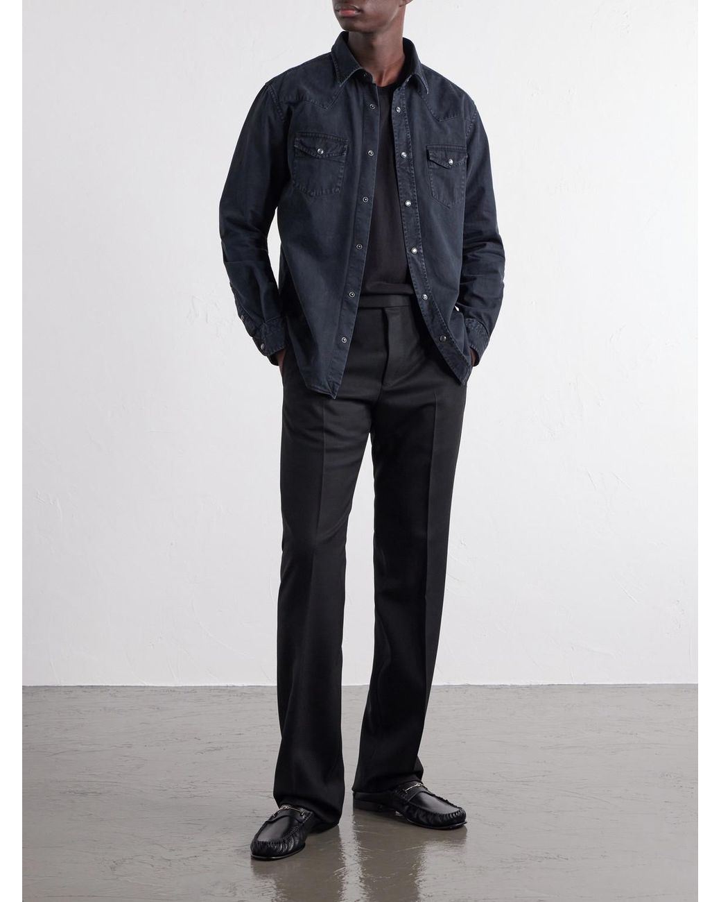 Tom Ford Blue Garment-Dyed Denim Shirt for men