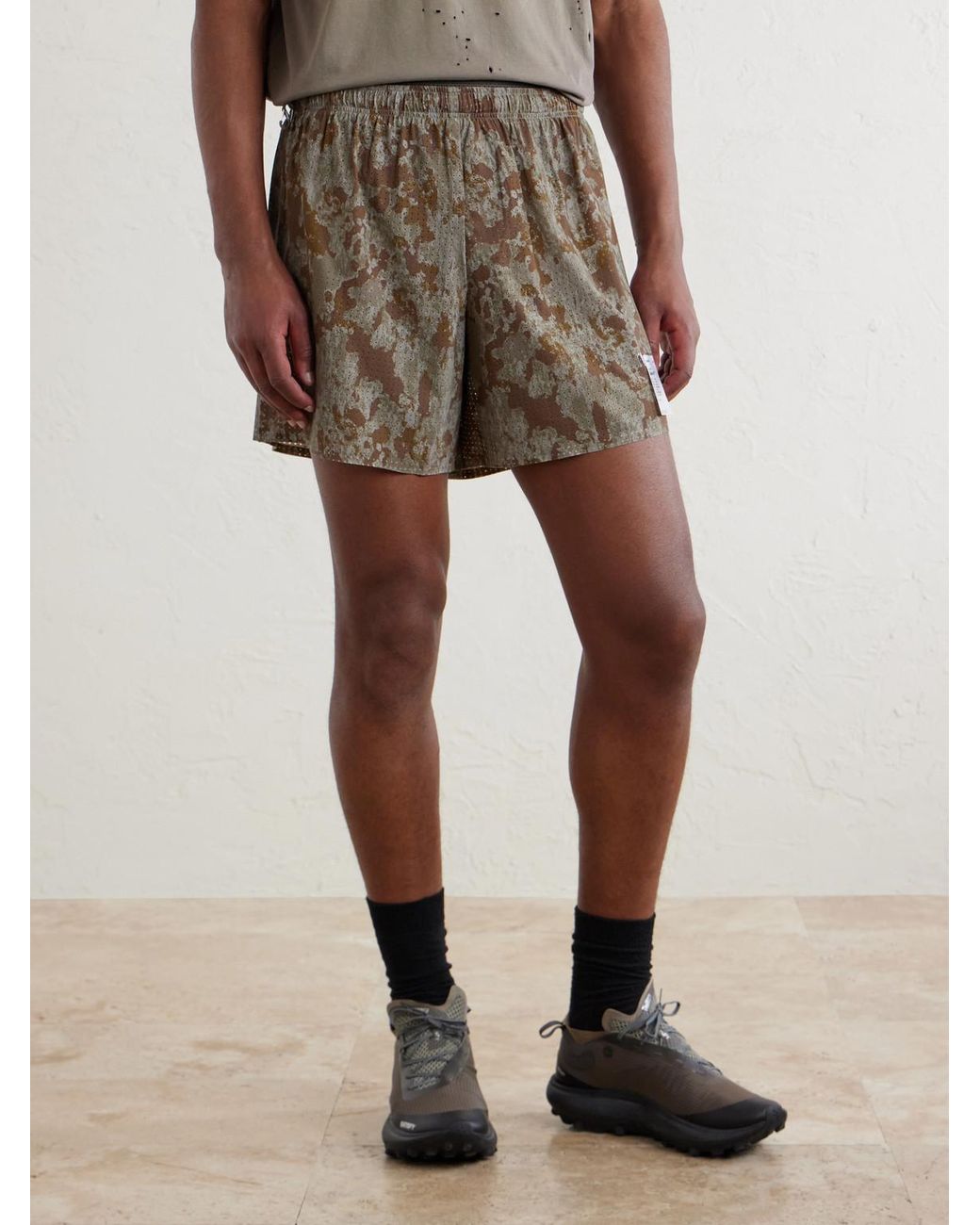 Satisfy Brown Straight-Leg Logo-Appliqu&Eacute;D 5&Quot; Space‑O&Trade; Shorts for men