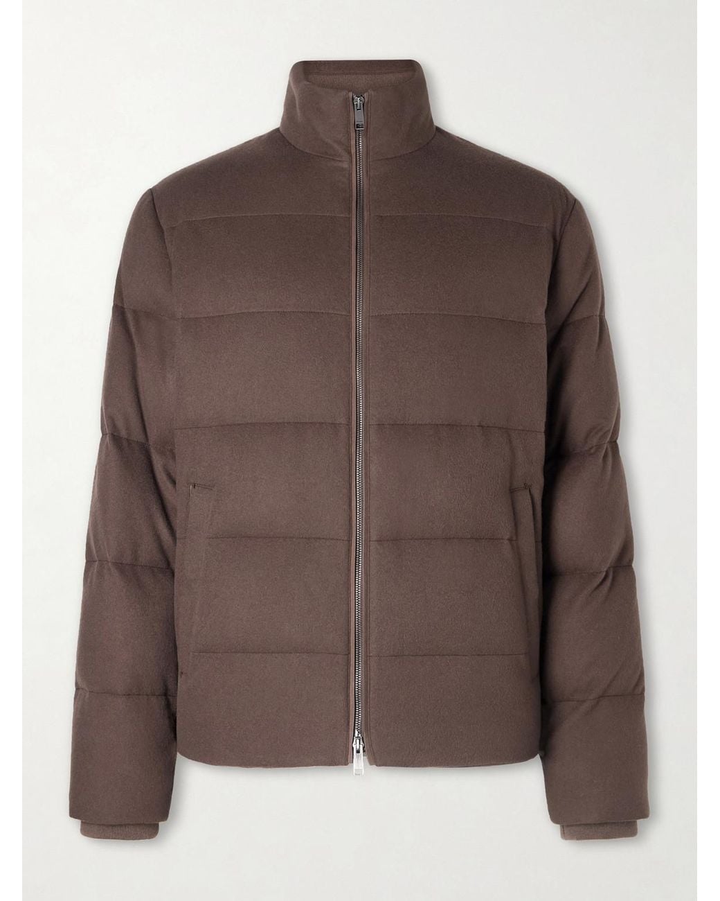 Zegna Brown Quilted Oasi Cashmere Down Jacket for men