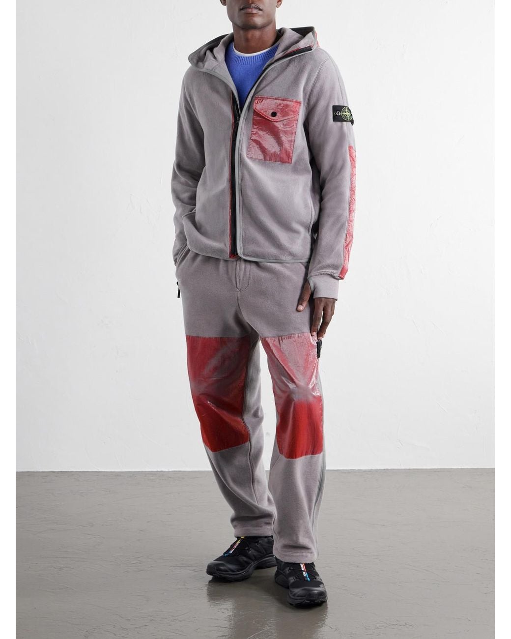 Stone Island Gray Heat-Reactive Ripstop-Trimmed Brushed Cotton-Blend Fleece Zip-Up Hoodie for men