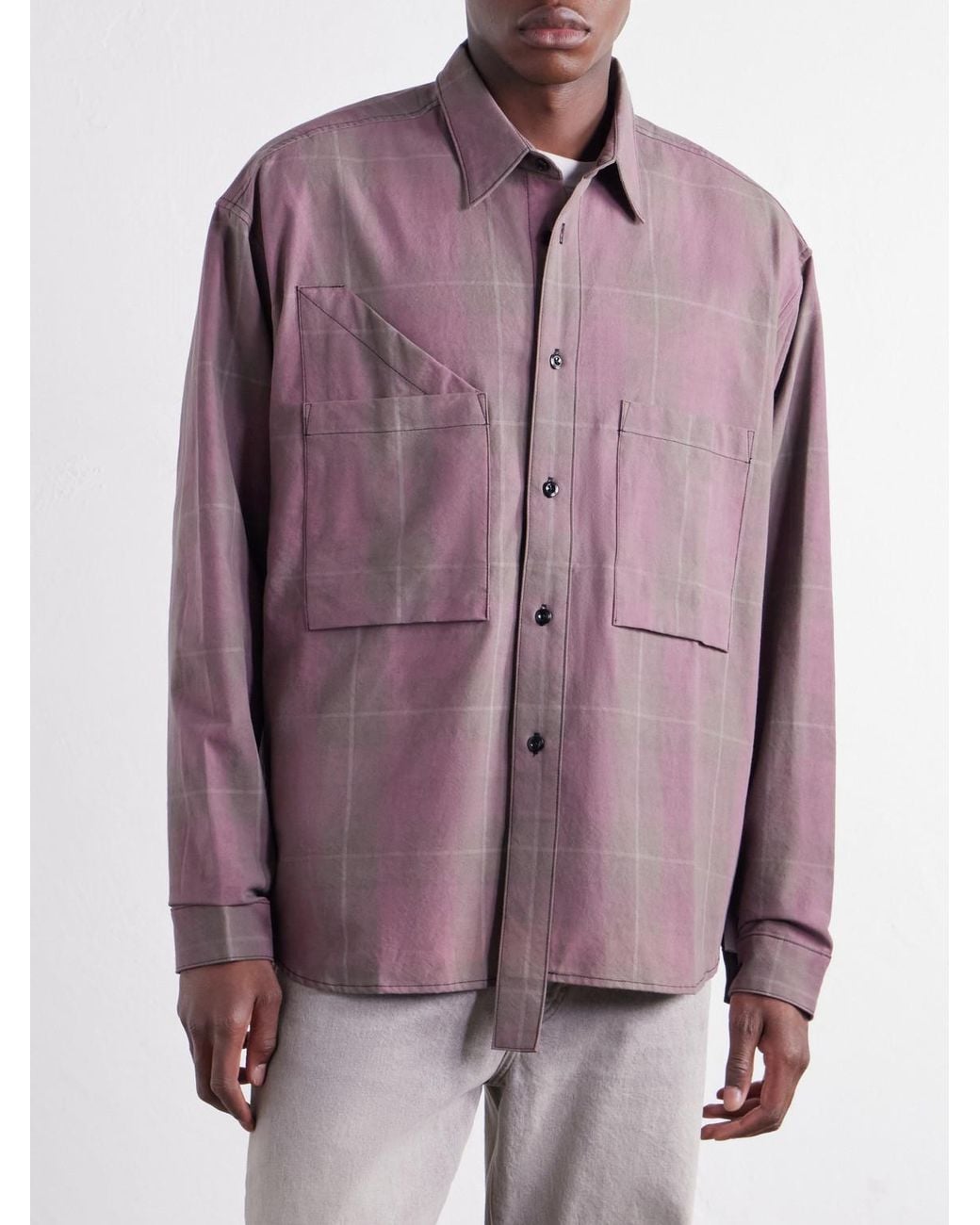 Monitaly Purple Double Pocket Checked Cotton Shirt for men