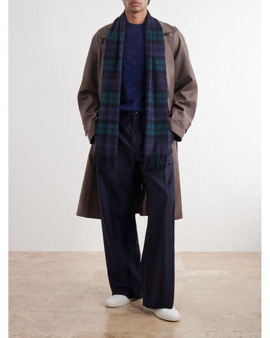 Johnstons Blue Checked Cashmere Scarf for men