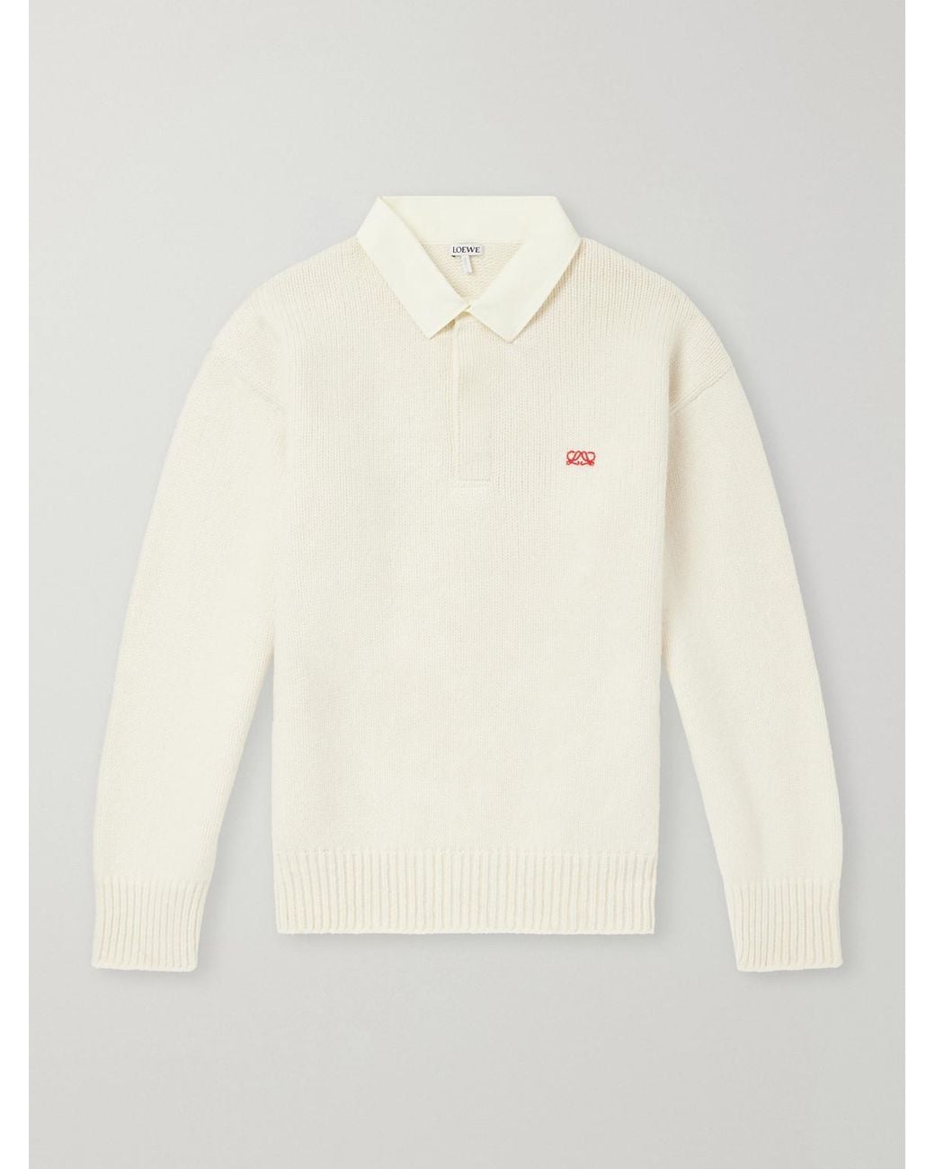Loewe Natural Anagram-embroidered Cotton Twill-trimmed Wool-blend Polo Sweater for men