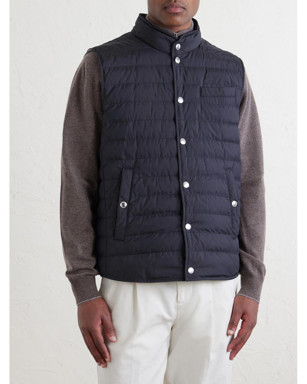 Brunello Cucinelli Blue Quilted Shell Down Gilet for men