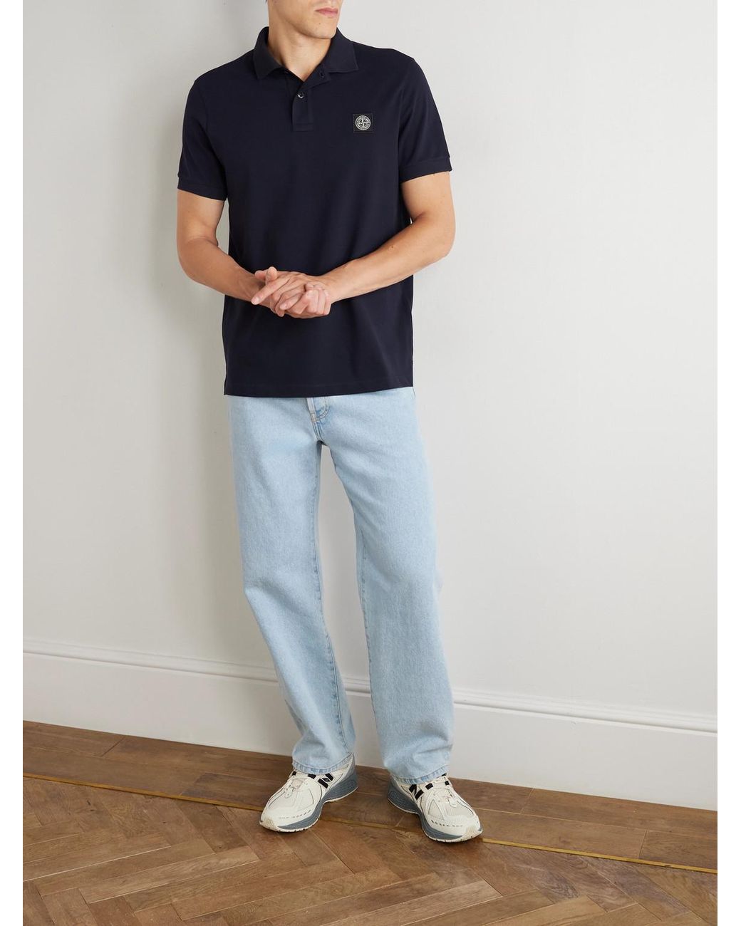 Stone Island Blue Organic Cotton-Blend Piqué Polo Shirt for men