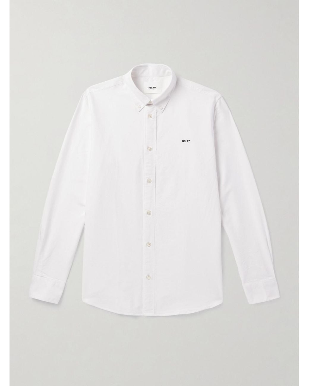 Colby 5910 Button-Down Collar Logo-Embroidered Organic Cotton Shirt di NN07 in White da Uomo