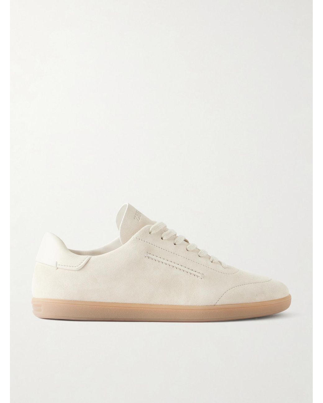 Zegna White 232 Leather-trimmed Suede Sneakers for men