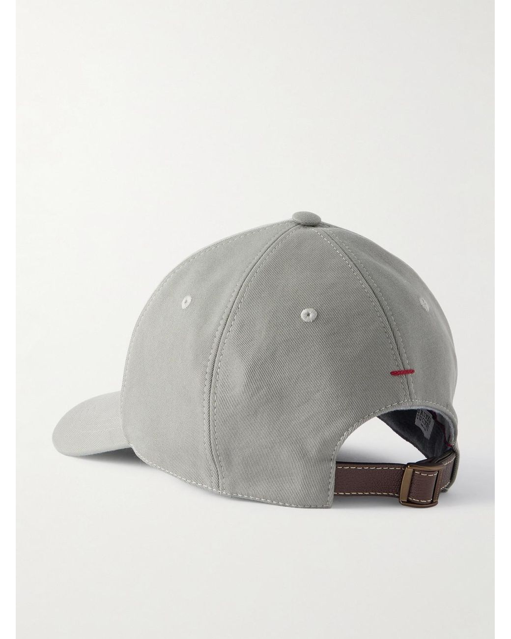 Brunello Cucinelli Gray Logo-Embroidered Leather-Trimmed Cotton-Twill Baseball Cap for men