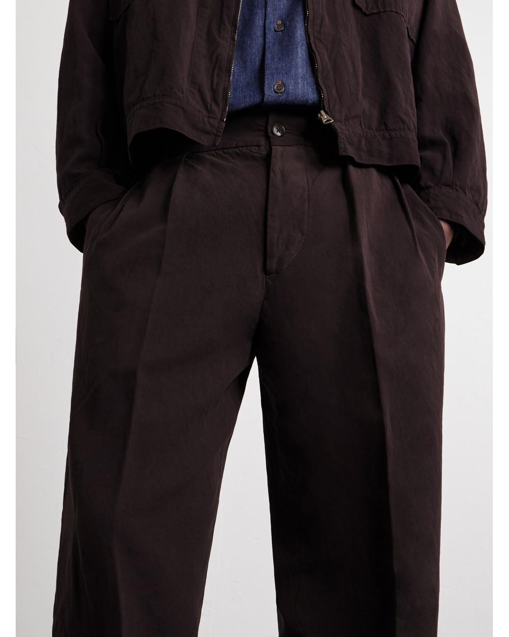 Kaptain Sunshine Black Straight-Leg Cotton And Linen-Blend Trousers for men