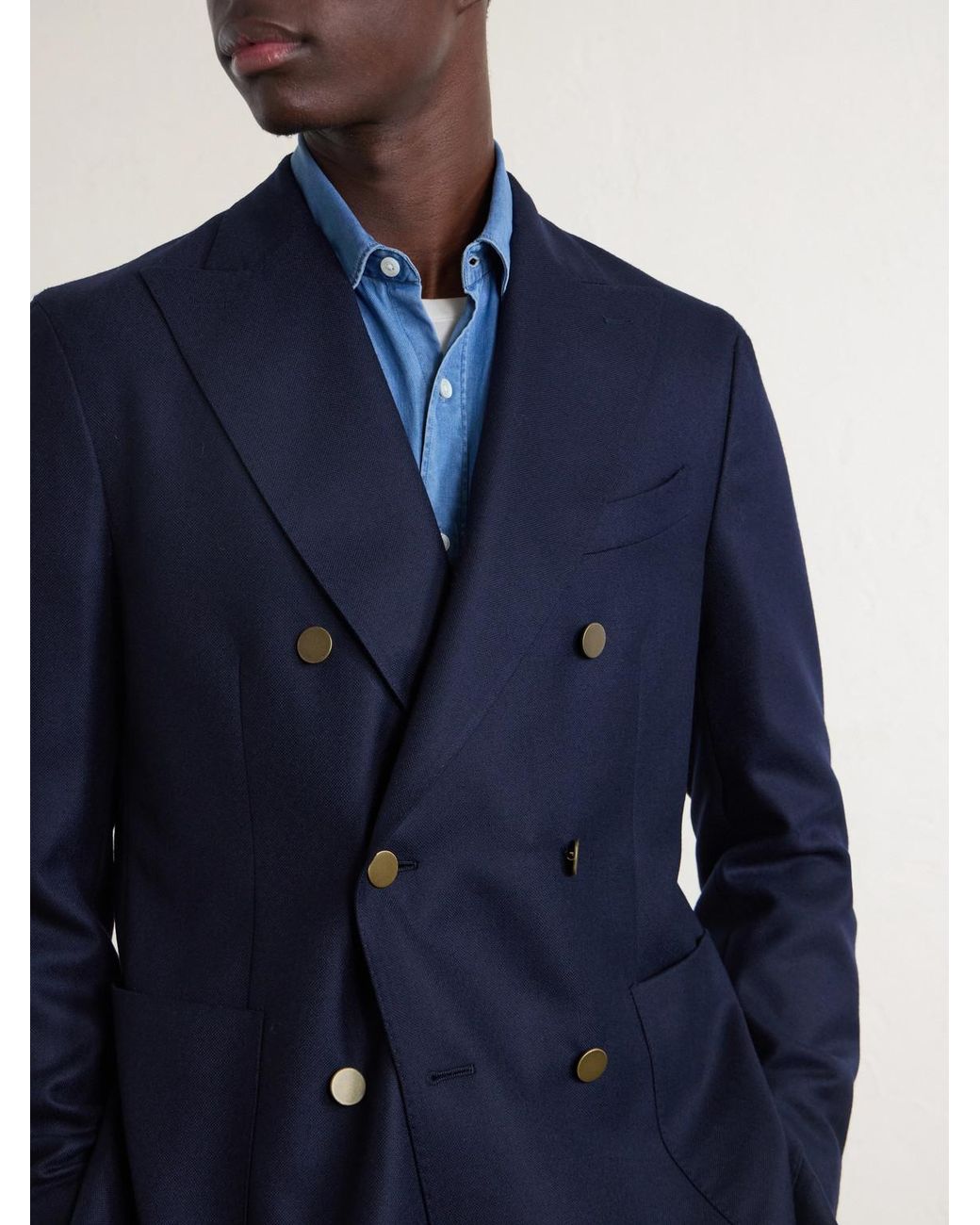 Boglioli Blue Double-breasted Virgin Wool-hopsack Blazer for men