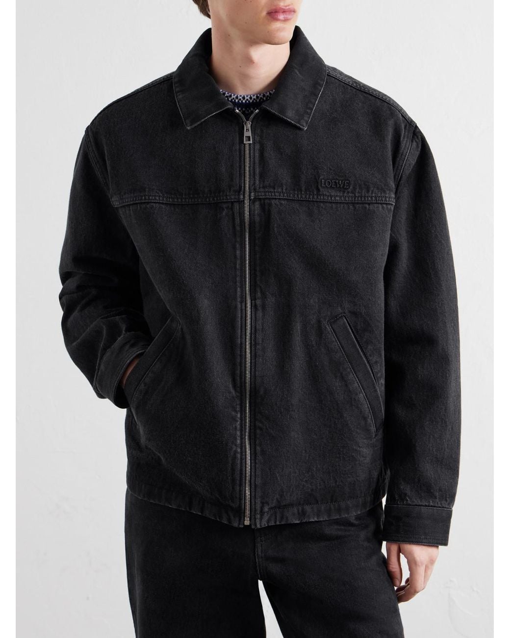 Loewe Black Logo-Embossed Paneled Denim Jacket for men