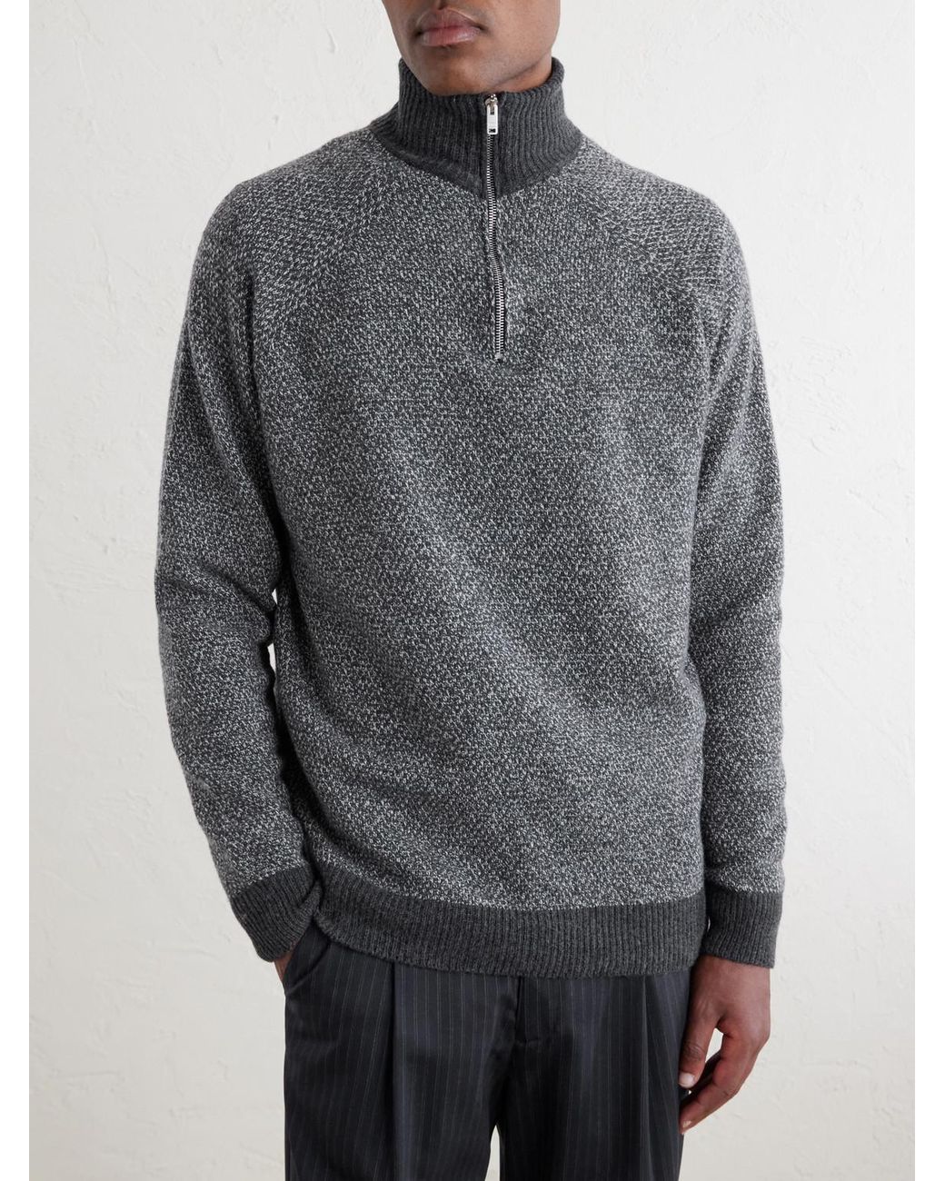 John Smedley Gray Recycled-cashmere And Wool-blend Half-zip Sweater for men