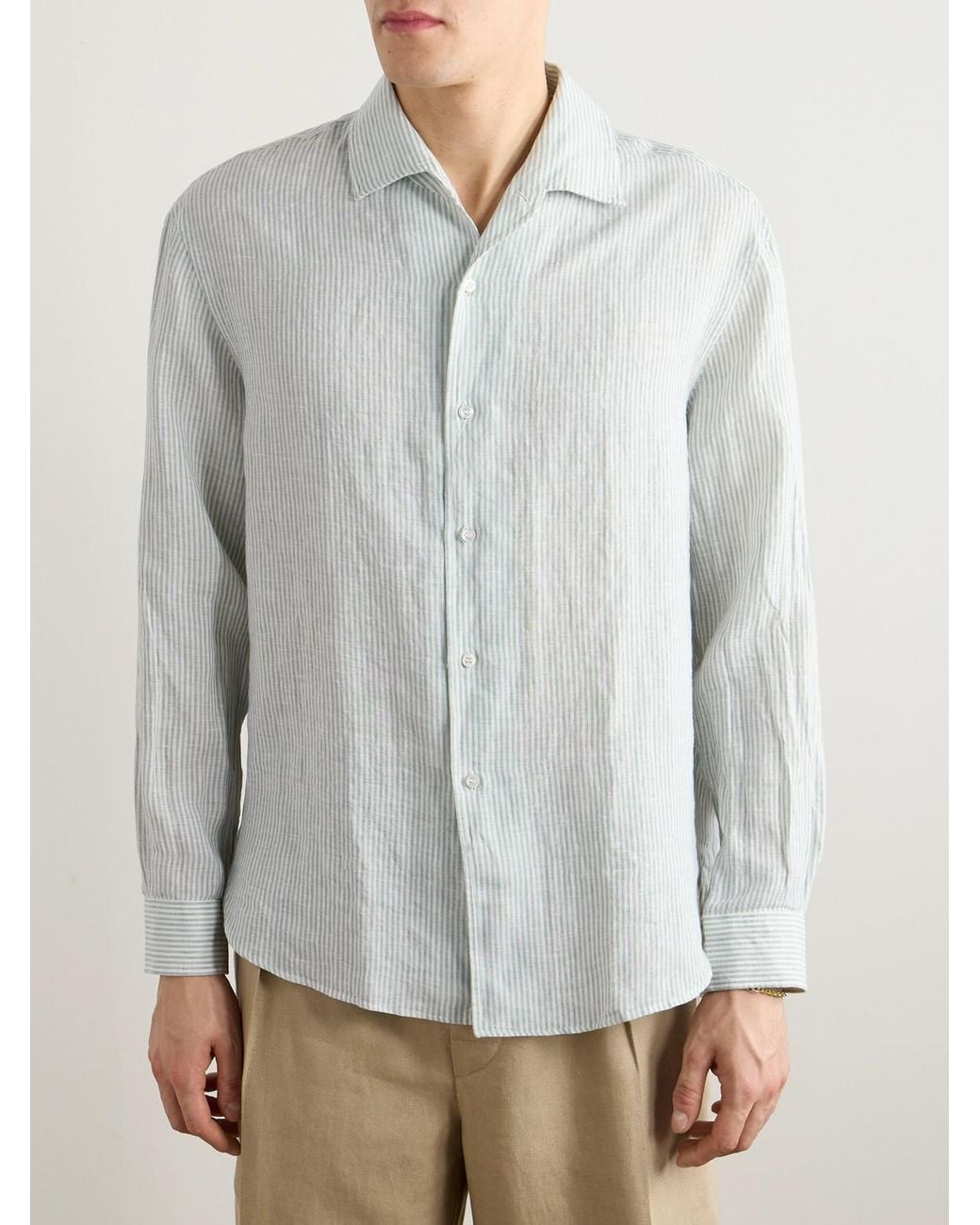 Loro Piana White Raffaele Striped Linen Shirt for men