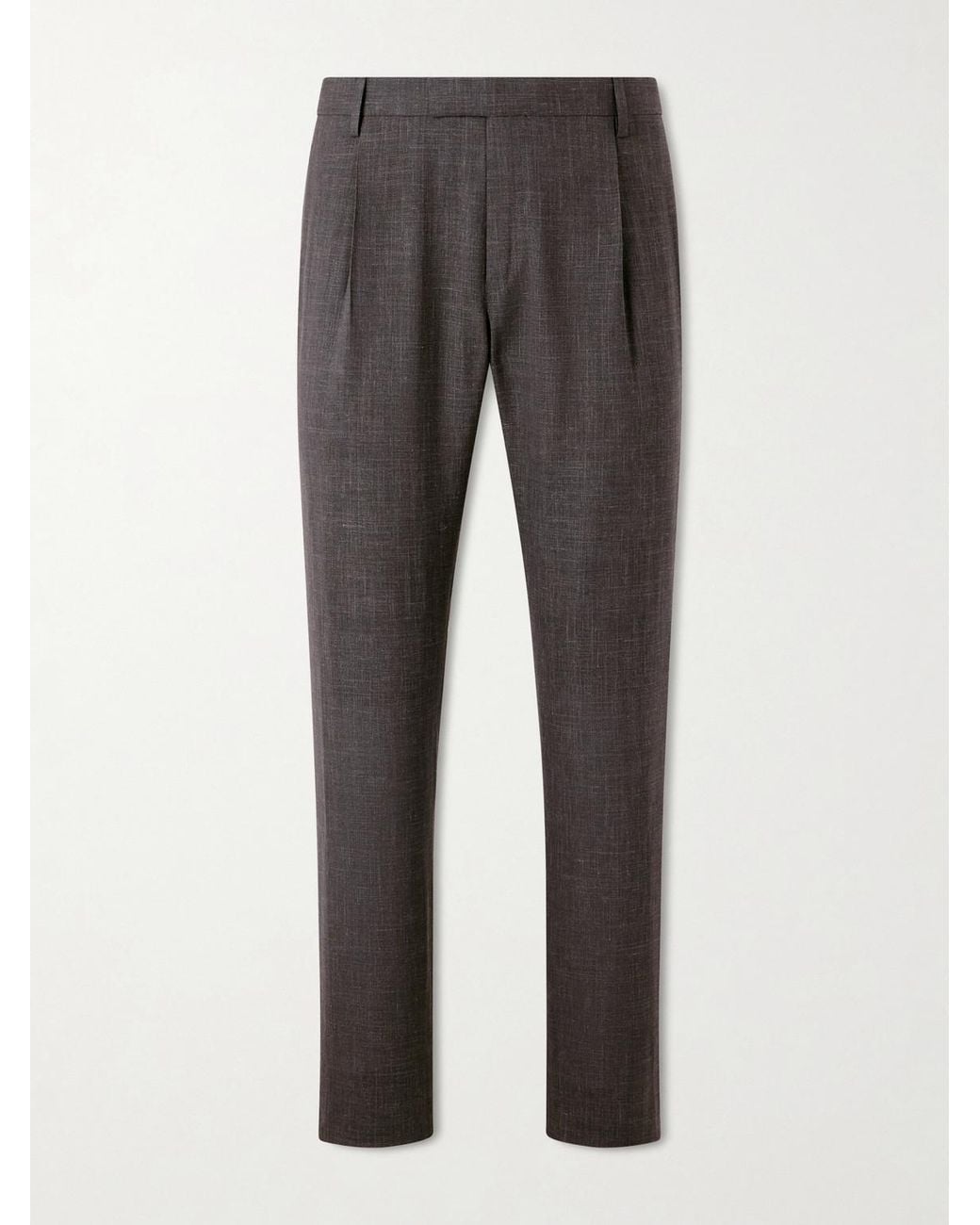 Mr P. Gray Straight-Leg Pleated Wool, Silk And Linen-Blend Suit Trousers for men