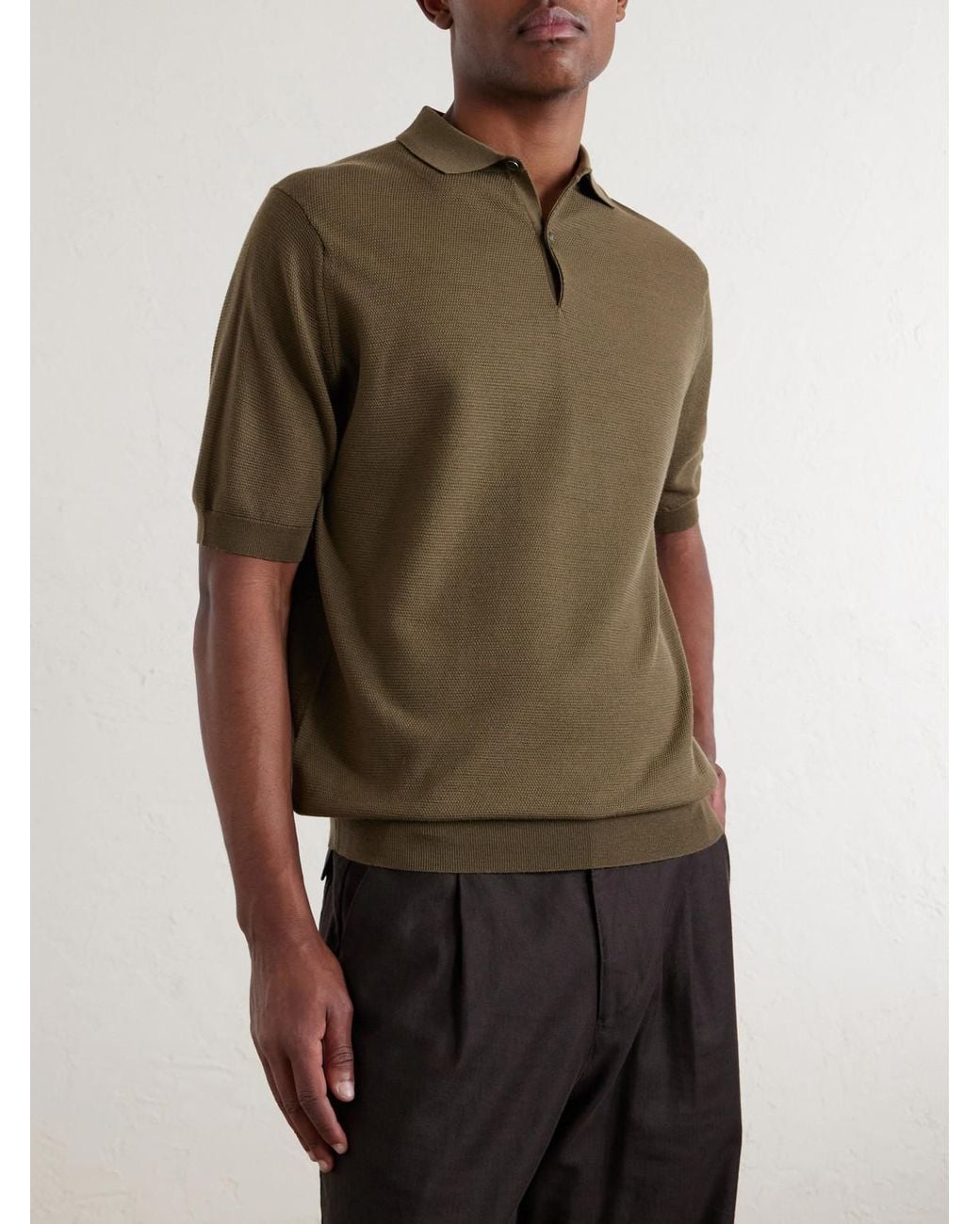 John Smedley Green 14.Singular Slim-Fit Merino Wool-Piqué Polo Shirt for men