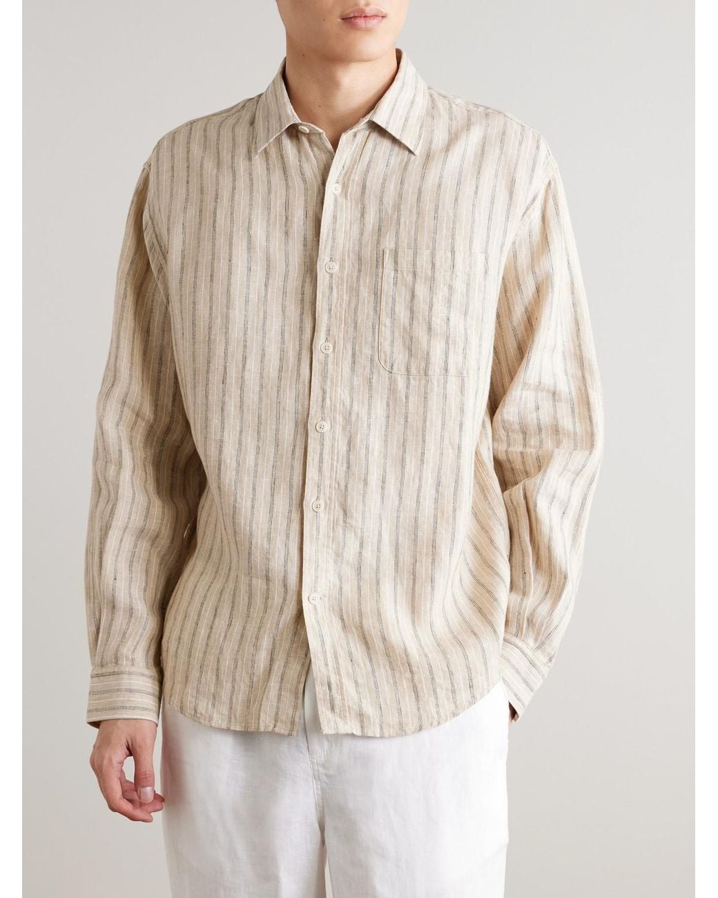 NN07 Natural Deon 5728 Striped Linen Shirt for men