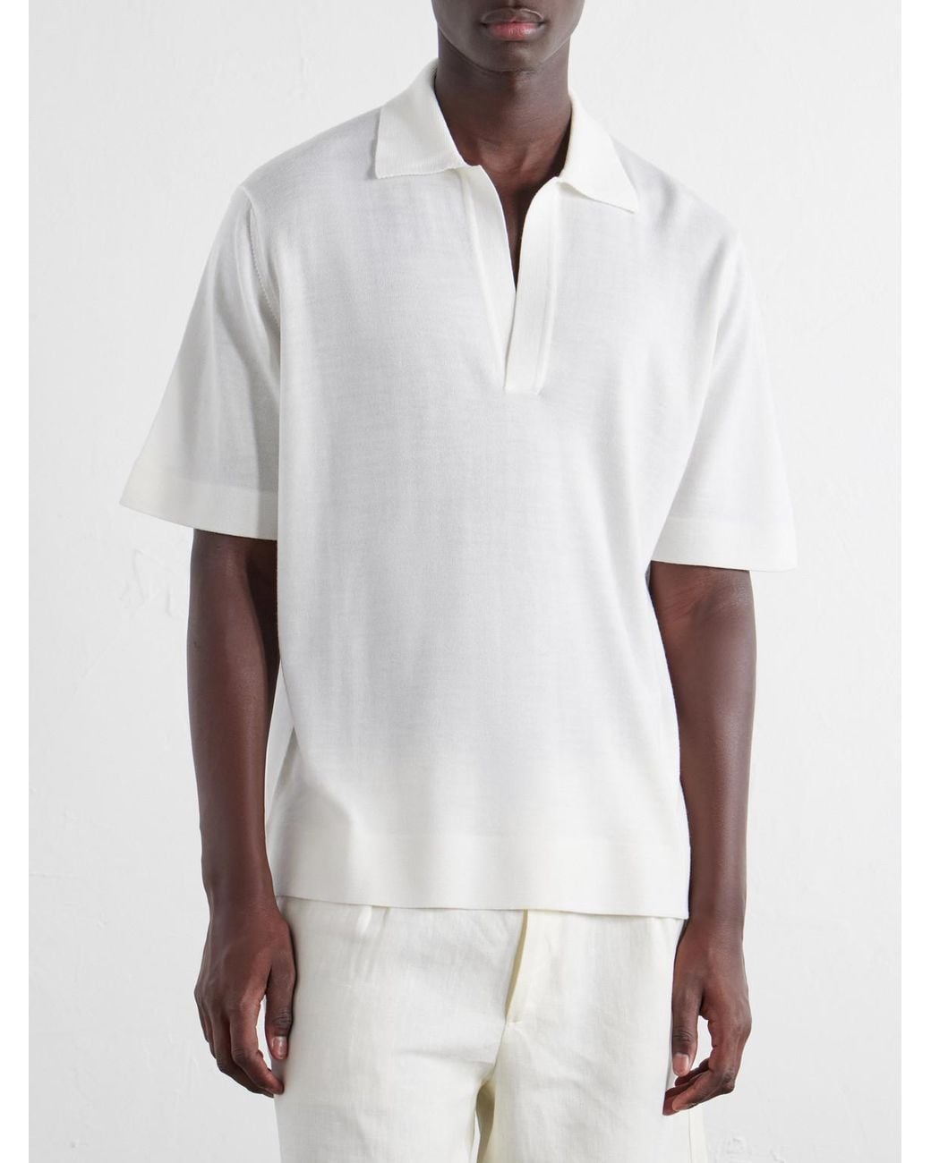 Orlebar Brown White Raffertie Merino Wool Polo Shirt for men