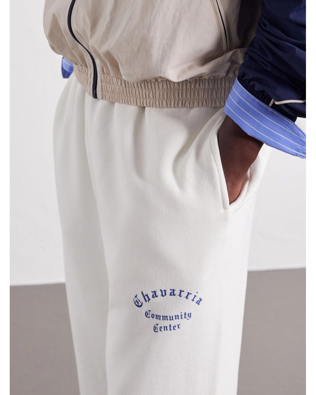Willy Chavarria White Community Center Distressed Logo-Print Cotton-Jersey Shorts for men