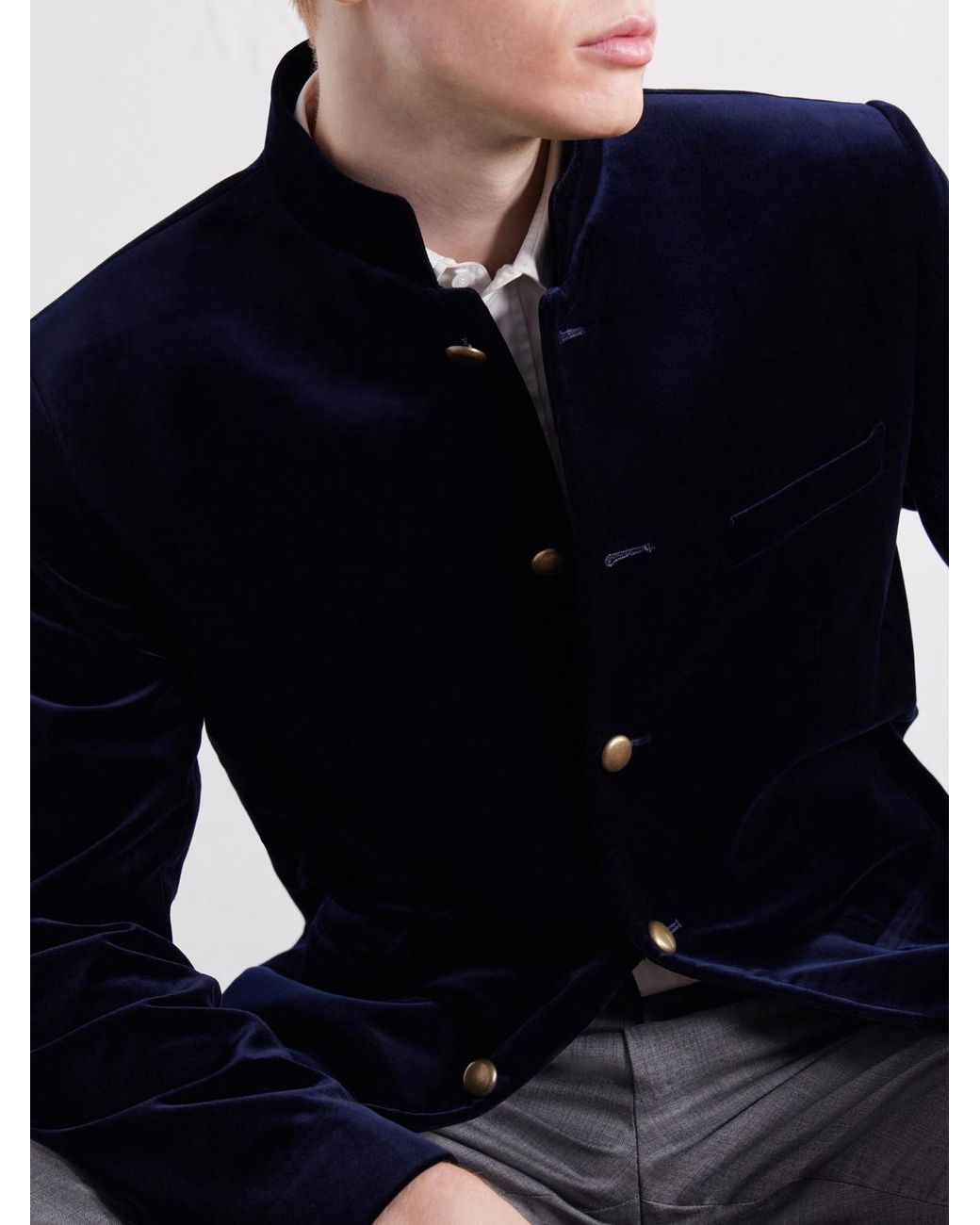 Favourbrook Blue Nehru Cotton-Velvet Blazer for men