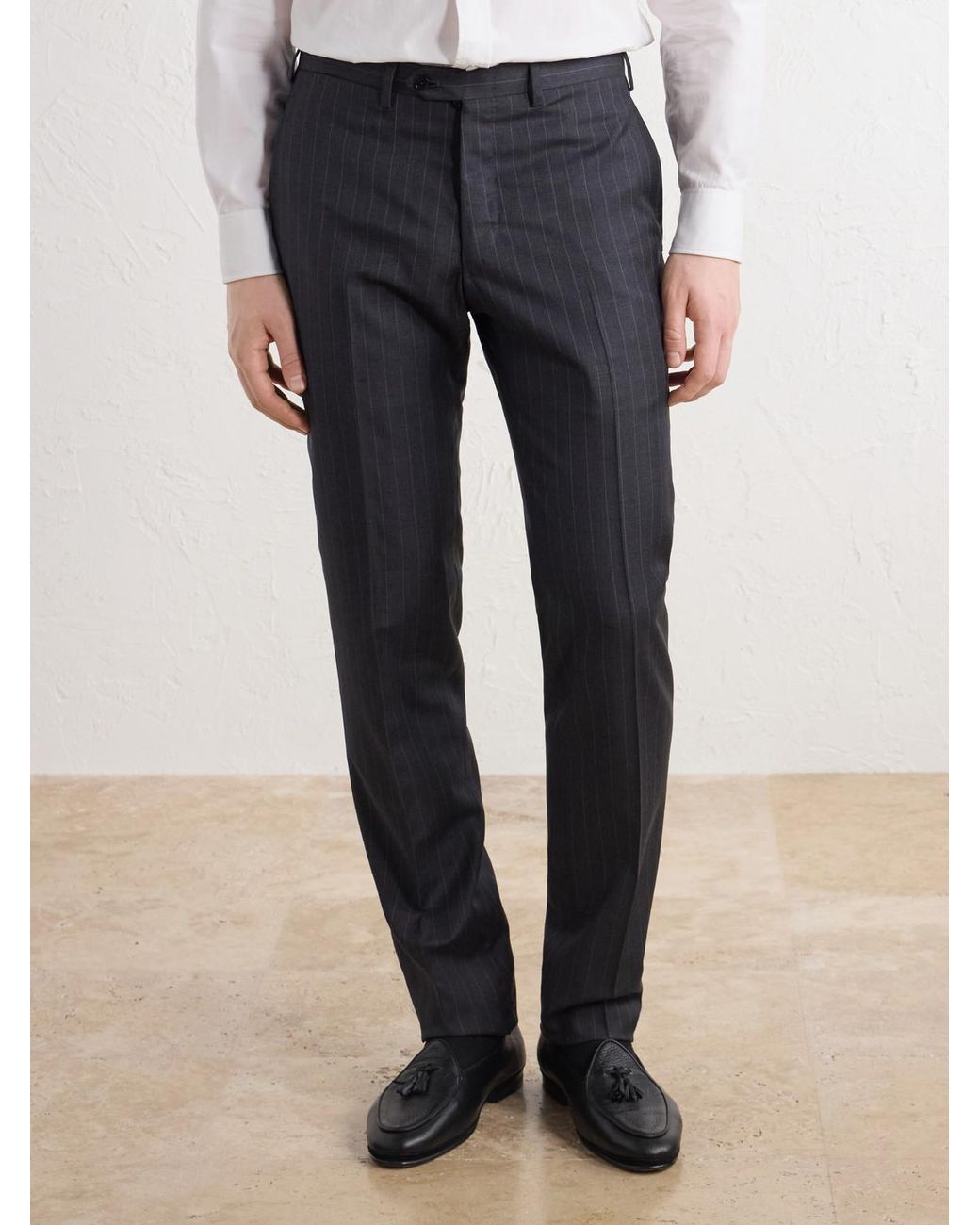 Kiton Blue Straight-Leg Pinstriped Wool Suit Trousers for men
