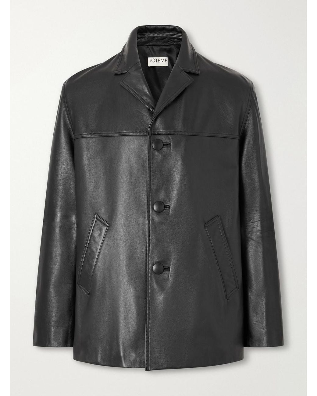 Totême Black Panelled Full-Grain Leather Jacket for men
