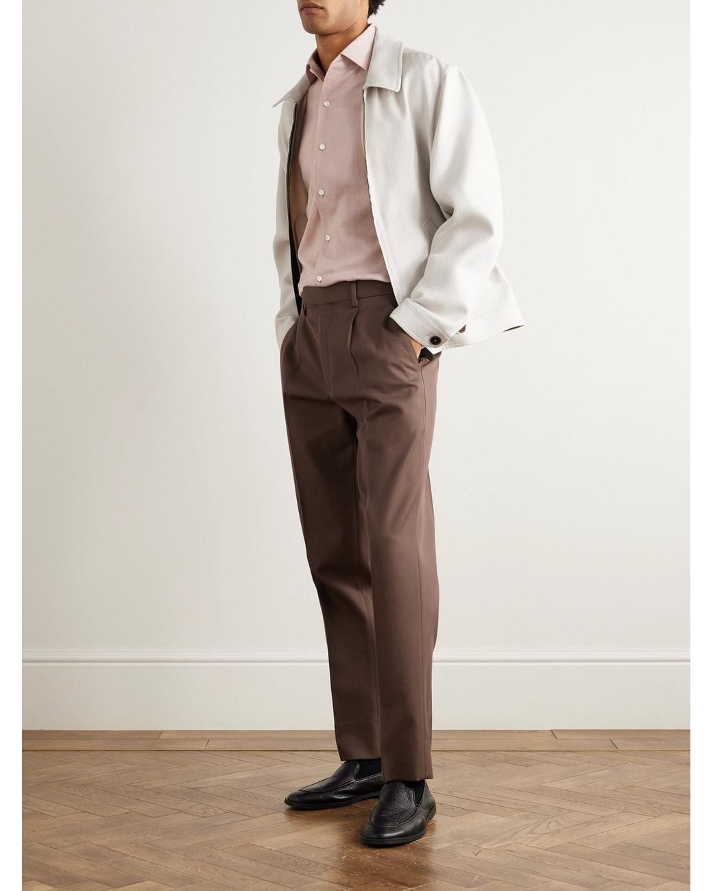 Zegna Brown Straight-Leg Cotton And Wool-Blend Trousers for men