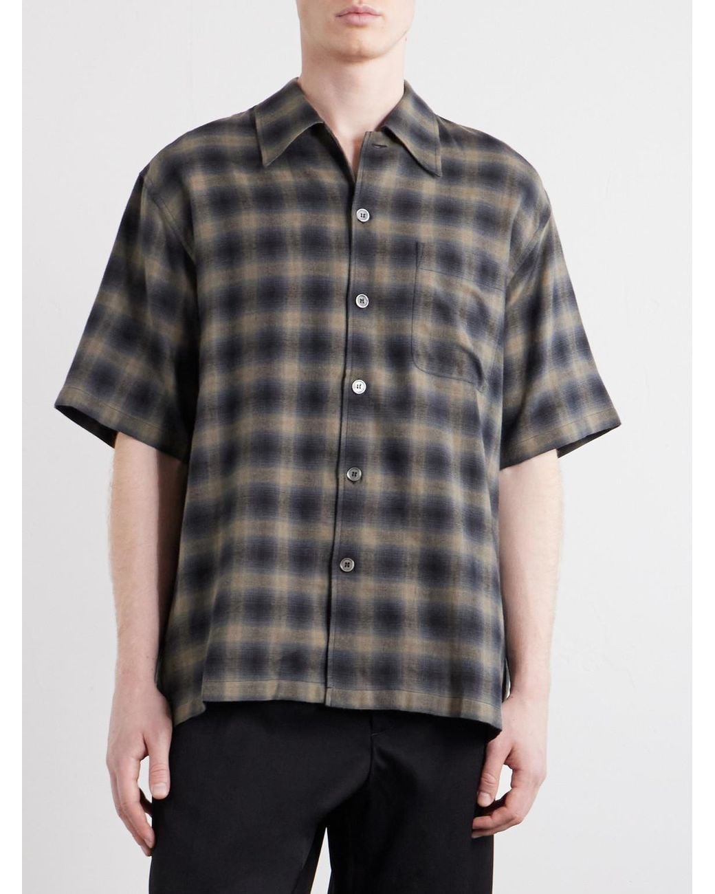 Our Legacy Gray Checked Cotton And Wool-blend Shirt for men