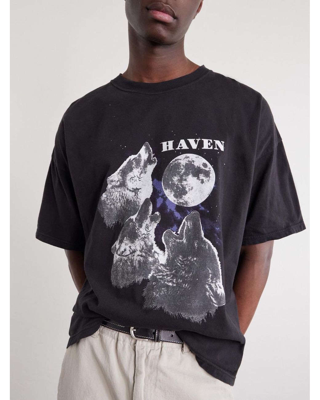 Remi Relief Black Howling Wolves Printed Cotton-Jersey T-Shirt for men